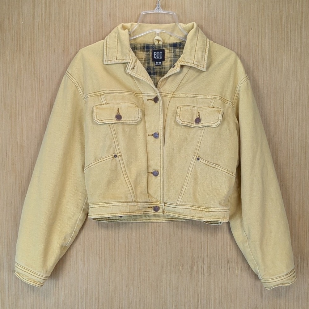 BDG Urban Outfitters Women Yellow Plaid Lined Denim Trucker Canvas Jacket Medium